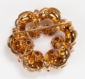 18K Gold, Natural Ruby and Diamond Wreath Brooch