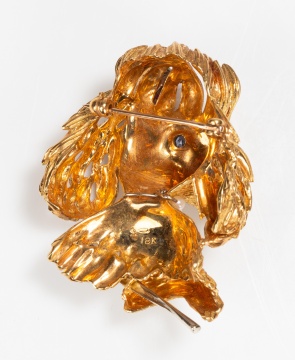 18K Gold, Sapphire, Natural Ruby, Diamond and Seed Pearl Poodle Brooch