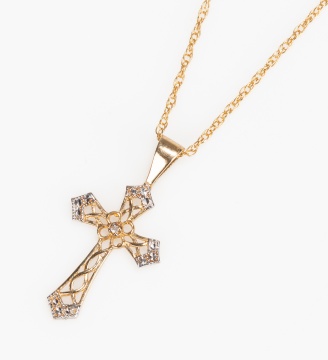 14K Gold and Diamond Cross Pendant Necklace