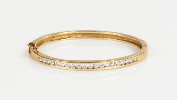 14K Gold and Diamond Hinged Bangle