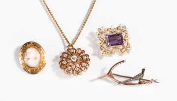 14K & 10K Gold Pendant and Brooches