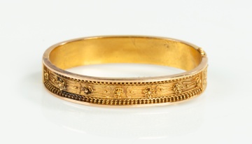 Victorian 14K Gold Etruscan Revival Hinged Bangle
