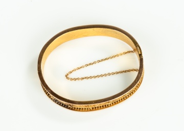 Victorian 14K Gold Etruscan Revival Hinged Bangle