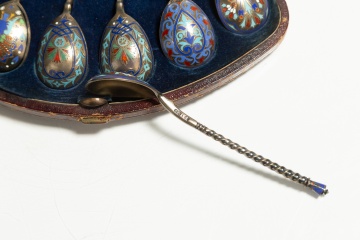 Six Russian Silver and Cloisonne Enamel Spoons