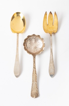 Tiffany & Co. Sterling Silver Serving Pieces: 'Faneuil' Salad Set and 'Wave Edge' Pierced Ladle