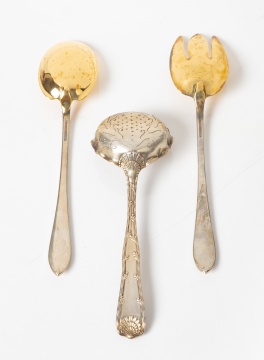Tiffany & Co. Sterling Silver Serving Pieces: 'Faneuil' Salad Set and 'Wave Edge' Pierced Ladle