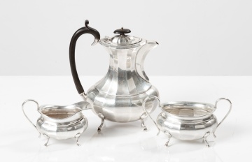George VI Sterling Silver Three-Piece Coffee Service and Tray, Emile Viner, Sheffield