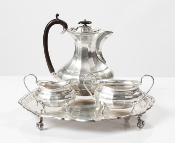 George VI Sterling Silver Three-Piece Coffee Service and Tray, Emile Viner, Sheffield