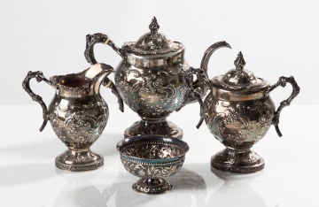 American Coin Silver Repousse Four-Piece Tea Set