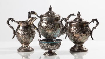 American Coin Silver Repousse Four-Piece Tea Set