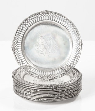 Set of Twelve J.E. Caldwell & Co. Sterling Silver Reticulated Bread Plates
