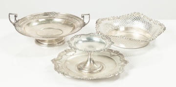 Group of Four Sterling Silver Bowls, Basket, Compote and Tray