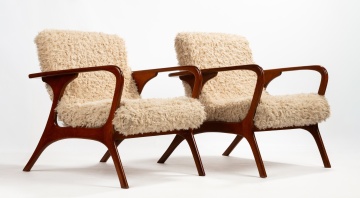 Pair of Sculpted Walnut Contour Lounge Chairs in the Manner of Vladimir Kagan