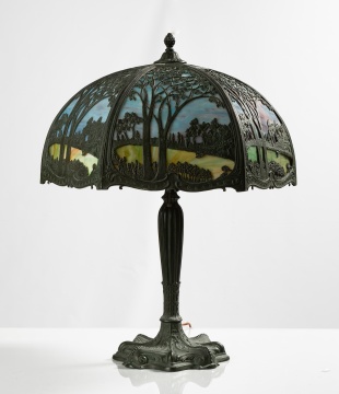 American Slag Glass Table Lamp with Landscape Overlay Shade