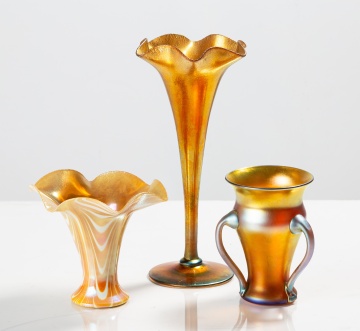 Three Steuben Gold Aurene Glass Vases