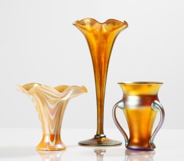 Three Steuben Gold Aurene Glass Vases