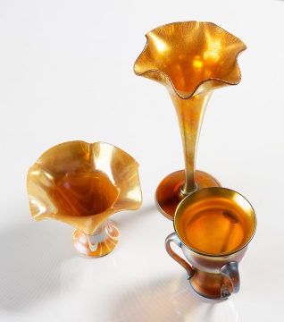 Three Steuben Gold Aurene Glass Vases