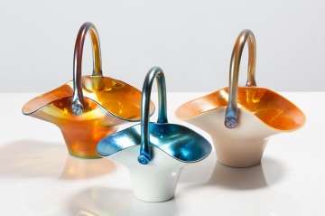 Three Steuben Aurene and Calcite Glass Baskets