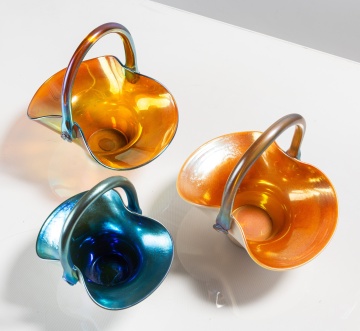 Three Steuben Aurene and Calcite Glass Baskets