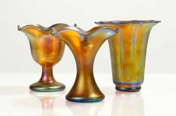 Three Steuben Gold Aurene Vases