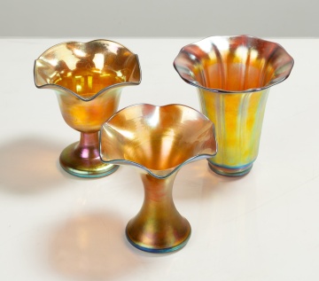 Three Steuben Gold Aurene Vases