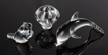 Steuben Crystal Beaver, Mushroom and Dolphin