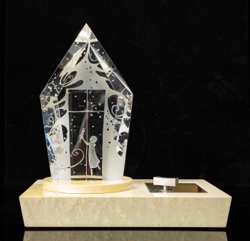 Steuben Engraved Crystal Music Box, Girl with Nutcracker