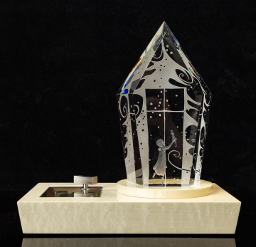 Steuben Engraved Crystal Music Box, Girl with Nutcracker