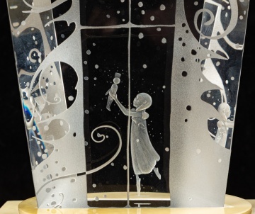 Steuben Engraved Crystal Music Box, Girl with Nutcracker