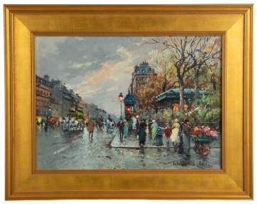 Antoine Blanchard (French, 1910-1988) "Le rue Lafayette et le Square Montholon"