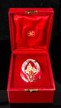 Steuben Crystal and 18K Gold Egg with Lilies