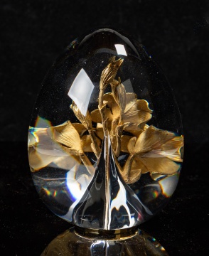 Steuben Crystal and 18K Gold Egg with Lilies