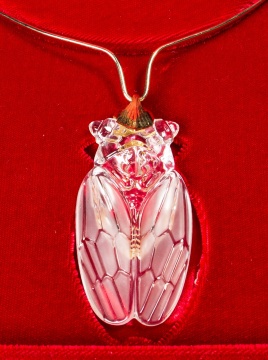 Steuben Crystal and 18K Gold Cicada Necklace