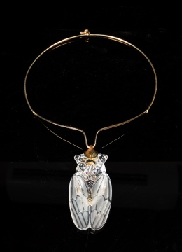 Steuben Crystal and 18K Gold Cicada Necklace