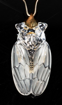 Steuben Crystal and 18K Gold Cicada Necklace