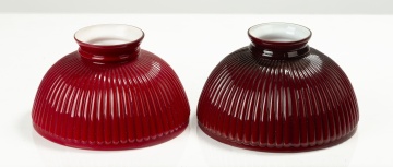 Two Ribbed Ruby Cased Glass Student Lamp Shades