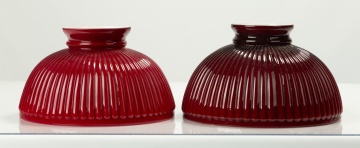 Two Ribbed Ruby Cased Glass Student Lamp Shades