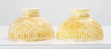 Pair of Ribbed Spatter Glass Student Lamp Shades