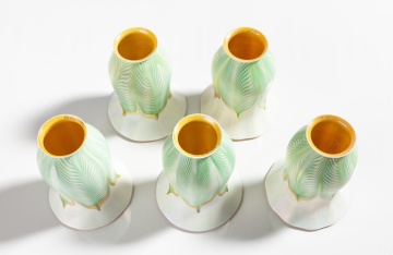 Five Quezal Pulled Feather Art Glass Shades