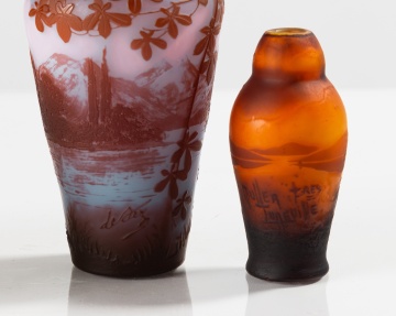 Three French Cameo and Enameled Glass Vases: de Vez, Muller Freres and Legras