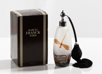 Marcel Franck, Paris, Cameo Glass Dragonfly Perfume Atomizer, Boxed