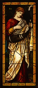 English Aesthetic Movement Stained Glass Window, Female Musician