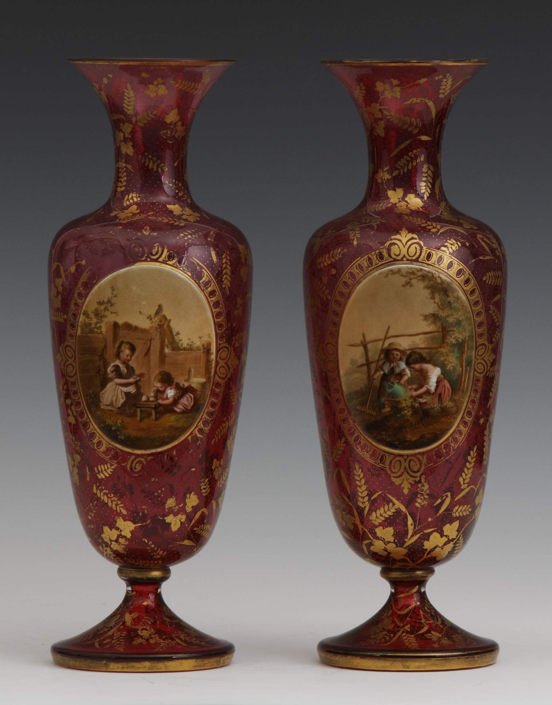Pair of Fine Moser Enameled Vases Cottone Auctions