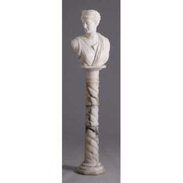 19th Cent. Carved Marble Classical Bust on Alabaster Pedestal