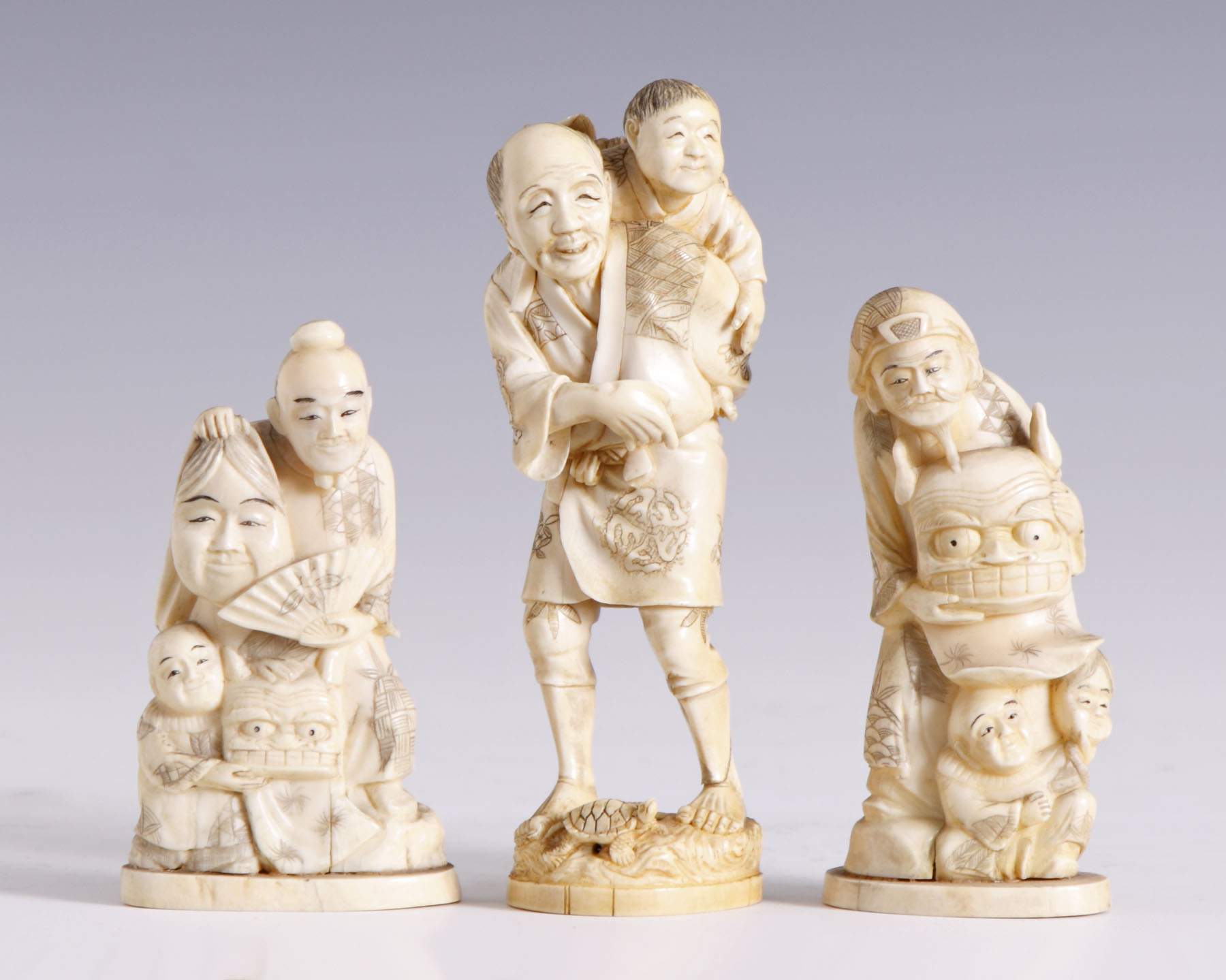 Sgn. Carved Ivory Japanese Figures Cottone Auctions