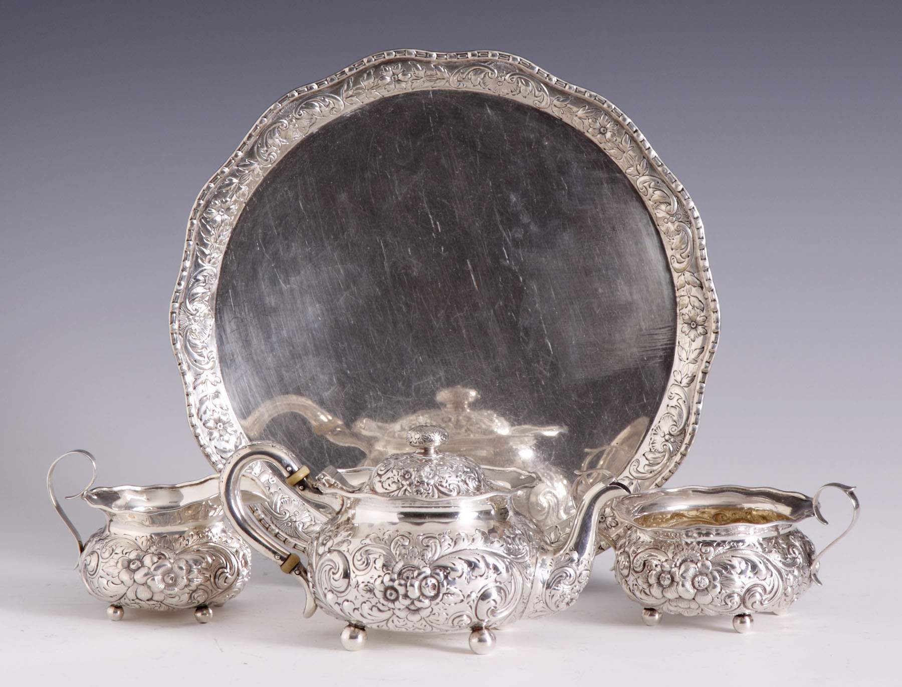 3Pc. Sterling Tea Set w/Tray Cottone Auctions