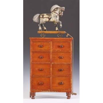 Horse Pull Toy & Pine Drawer Unit