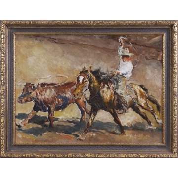 Pal Fried (Hungarian American 1893-1976) Bull roping scene