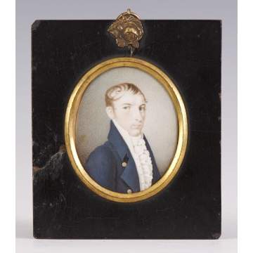 Miniature Painting on Ivory of a young man in blue coat