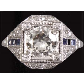 Diamond & Sapphire 'Deco' Style Ring set in Platinum
